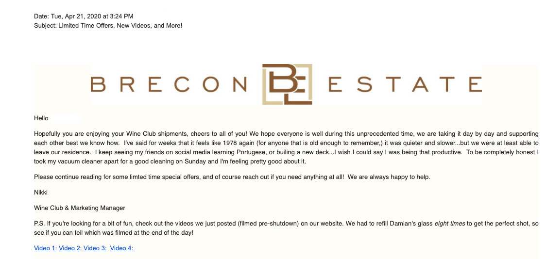 winery email example