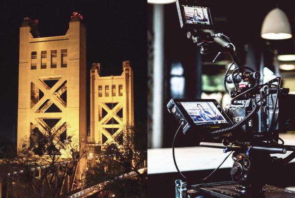sacramento bridge with video production equipment