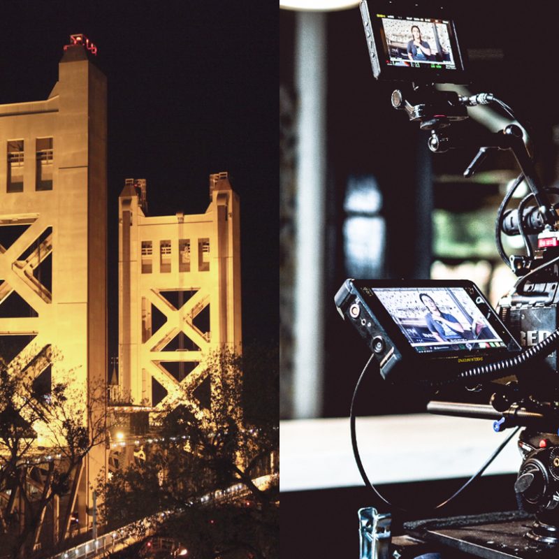 sacramento bridge with video production equipment